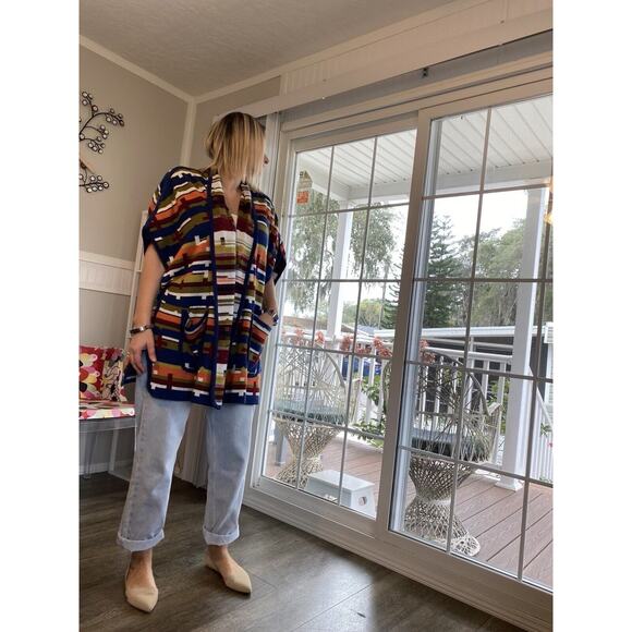 Jessica London Cardigan Duster Boxy Open Sweater Southwestern color Colorful - Picture 1 of 9